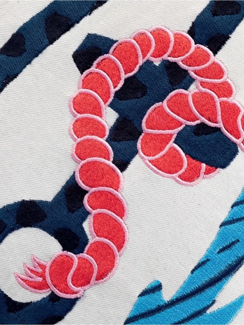 Decorative Cream Pillow with Navy, Blue and Red Anchor Embroidery